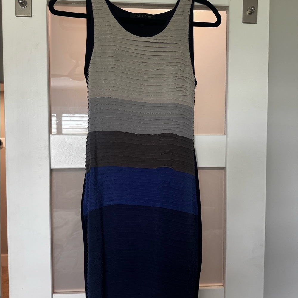 rag & bone Striped Sleeveless Midi Dress - Cream, Brown, Blue